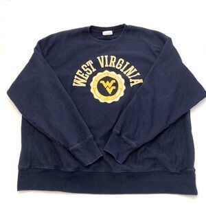 VTG West Virginia U Champion Reverse Weave Mens 3XL Sweatshirt Navy Blue 90s